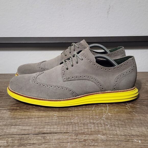 Cole Haan Lunargrand Wingtip Oxford Men\'s Dress Shoes Size 10.5 Gray/Yellow